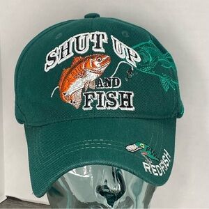 Green Fishing Cap with Embroidered Fish Design Redfish.Pre-owned. Printed hat